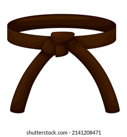 Karate belt dark brown color isolated on white background. Design icon of Japanese martial art in flat style. Vector illustration.