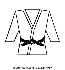 Karate Black Belt on White Uniform. Karate or judo uniform gi with black belt. Kimono. Karate suit vector illustration