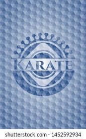 Karate blue badge with geometric background. Vector Illustration. Detailed.