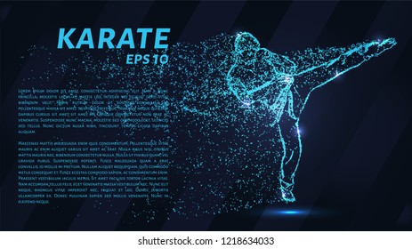 Karate of blue glowing dots. Karate strikes