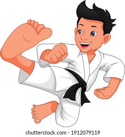 Karate-Boy-Cartoon einzeln auf weißem Hintergrund