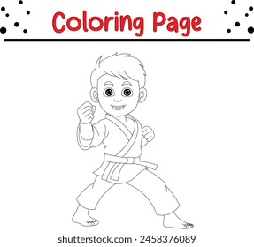 karate boy coloring book page for adults and kids