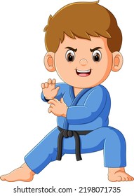 The karate boy is doing the hit for the competition of illustration