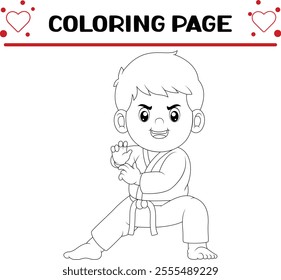 karate boy is doing hit competition  coloring page for kids