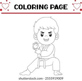 karate boy is doing hit competition coloring page for kids