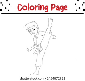 karate boy kick pose coloring book page for kids