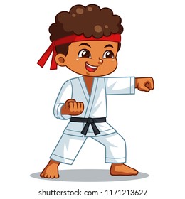 Karate Boy Performing Fist Technique.