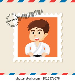 Karate boy postage stamp on air mail envelope