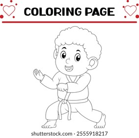 karate boy is ready fighting attack enemy coloring page for kids