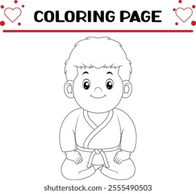 karate boy is very focus coloring page for kids