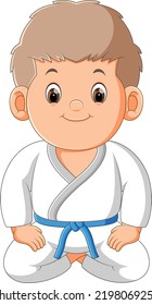 The karate boy is very focus while sitting and learn something of illustration