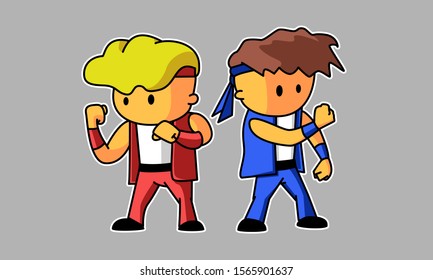 karate boys. Bullies, brawlers, sportsmen. Vector characters