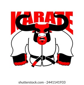 Karate Bull mascot. Buffalo in judo kimono. Angry sport animal 