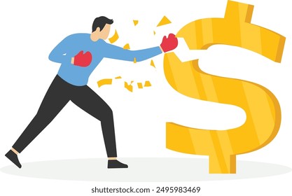 Karate businessman attack dollar. Vector illustration concept.

