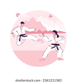 Karate camp abstract concept vector illustration. Karate summer camp, vacation program, holiday activity, kids club, fighting sport section, martial arts children competition abstract metaphor.