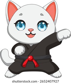 Karate Cat Mascot In Kung Fu Clothes Vector