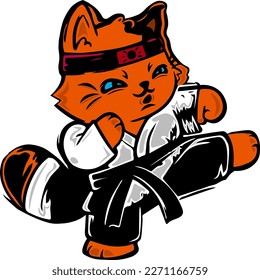 Karate cat, this illustration is suitable for lovers of cats and martial arts