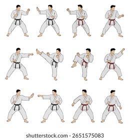 Karate Character Illustration Cartoon Digital Drawing Collection Set