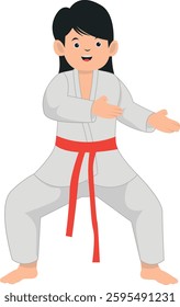 Karate Children Character Isolated on White Background. Vector Illustration with Cartoon Style.