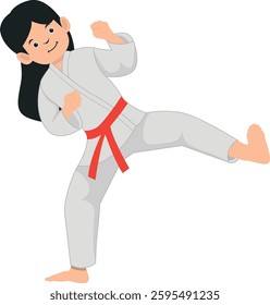 Karate Children Character Isolated on White Background. Vector Illustration with Cartoon Style.