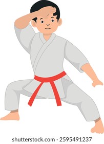 Karate Children Character Isolated on White Background. Vector Illustration with Cartoon Style.