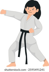 Karate Children Character Isolated on White Background. Vector Illustration with Cartoon Style.