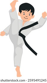 Karate Children Character Isolated on White Background. Vector Illustration with Cartoon Style.