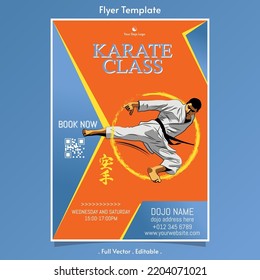 Karate class vector flyer template with "Karate" Japanese calligraphy