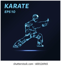 Karate consists of points, lines and triangles. The polygon shape in the form of a silhouette of karate against a dark background. Vector illustration. Graphic concept karate.