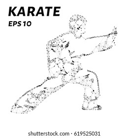 Karate consists of points, lines and triangles. The polygon shape in the form of a silhouette of karate against a white background. Vector illustration