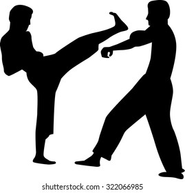 Karate couple fighting