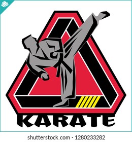 Karate creative design emblem. Martial art colored simbol, logo. 