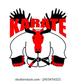 Karate Deer mascot. Elk in judo kimono. Angry sport animal 