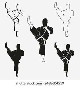 LUCHA DE KARATE. PATADA. Técnica de karate. Técnicas de karate. Artes marciales. Silueta de un luchador. Clipart de Karate.