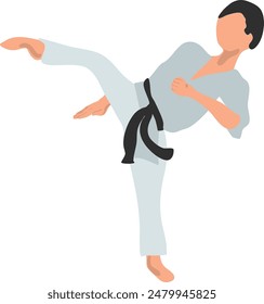 Karate fighter in grey kimono vector illustration on a white background