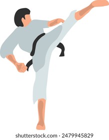 Karate fighter in grey kimono vector illustration on a white background