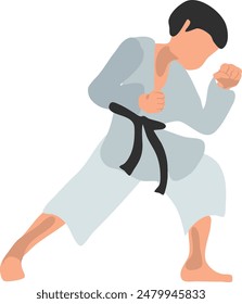 Karate fighter in grey kimono vector illustration on a white background