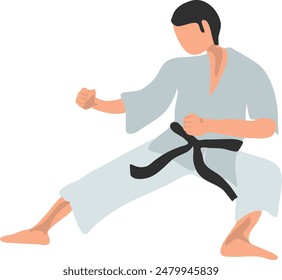 Karate fighter in grey kimono vector illustration on a white background