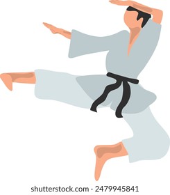 Karate fighter in grey kimono vector illustration on a white background