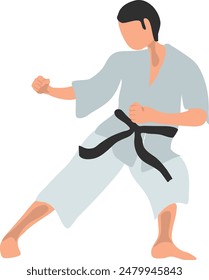 Karate fighter in grey kimono vector illustration on a white background