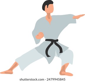 Karate fighter in grey kimono vector illustration on a white background