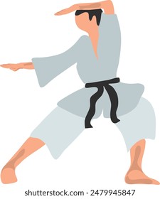 Karate fighter in grey kimono vector illustration on a white background