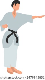 Karate fighter in grey kimono vector illustration on a white background