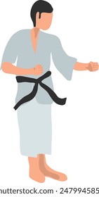 Karate fighter in grey kimono vector illustration on a white background