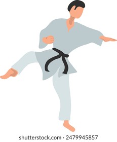 Karate fighter in grey kimono vector illustration on a white background