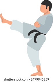 Karate fighter in grey kimono vector illustration on a white background