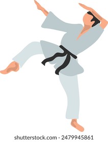 Karate fighter in grey kimono vector illustration on a white background