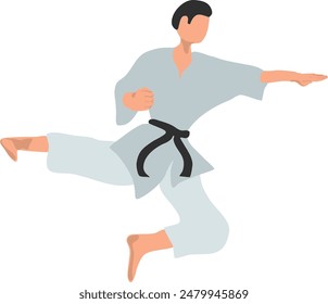 Karate fighter in grey kimono vector illustration on a white background