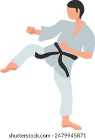 Karate fighter in grey kimono vector illustration on a white background