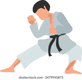 Karate fighter in grey kimono vector illustration on a white background